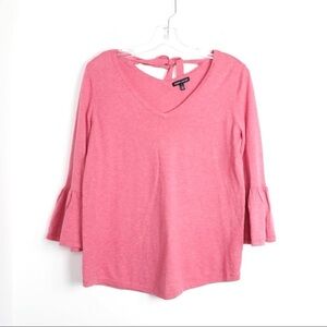 NWOT cotton cashmere blend sweater bell sleeve knit top back bow stretch soft